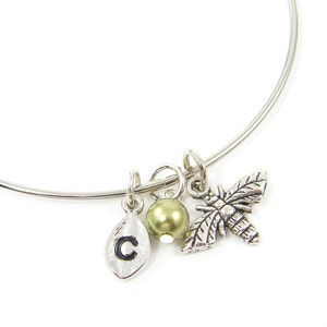 Bee Bracelet, Personalized Silver Bee Bangle, Initial Bracelet, Pearl Bracelet 2733 image 3