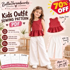 Kids Sewing Pattern Bundle PDF, Wide Leg Pants & Girls Flared Dress, Children's Clothing, A0 A4 US Letter