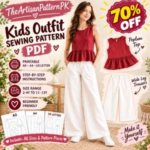 Kids Sewing Pattern Bundle PDF, Wide Leg Pants & Girls Flared Dress, Children's Clothing, A0 A4 US Letter