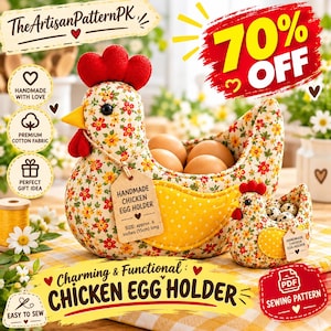Chicken Egg Holder Sewing Pattern PDF, Hen Egg Basket, Fabric Chicken Basket, 2 Sizes
