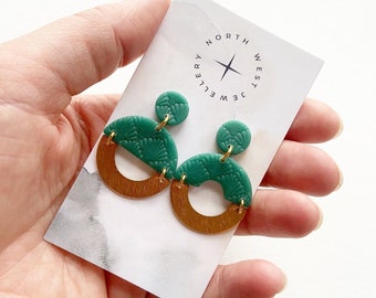 Forest Green Earrings | Green Studs | Green Earrings | Studs | Unique Earrings | Polymer Clay Earrings | Handcrafted Earrings | Embossed |