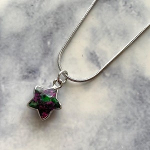 Ruby Zoisite Star Necklace, Sterling Silver Pendant, Galaxy Stone Jewelry