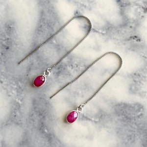 Silver Plated Faux Ruby Threader Earrings | Minimalist Chic