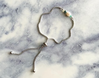 Pearl, Turquoise and Agate Bracelet | Adjustable Bracelet | Gemstone Bracelet | Pearl Bracelet | Layering Bracelet | Christmas Gifts |