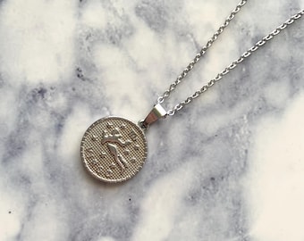 Collar con moneda de Virgo: colgante del zodiaco de acero inoxidable, cadena de 50 cm