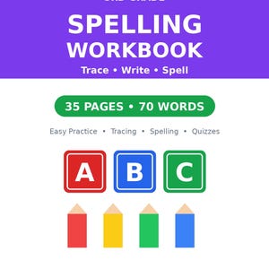 Stavningsarbetsbok för årskurs 3 — 70 ord, prefix, suffix och homofoner, utskrivbar PDF
