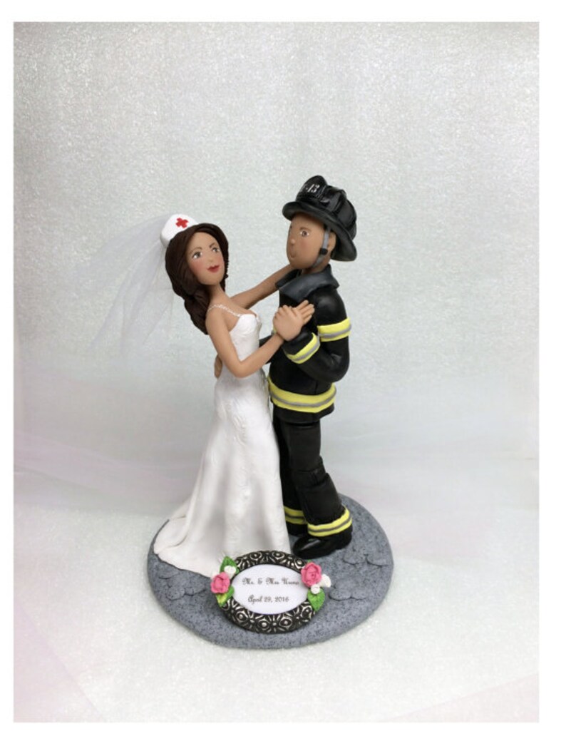 Cake Topper Custom Firefighter and Nurse Wedding Cake Topper Etsy