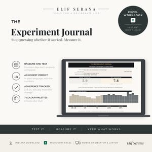 Självförsöksdagbok | Personlig experimentrapportering | Excel-kalkylblad, omedelbar digital nedladdning