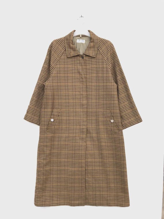 Margaret Howell, Vintage Margaret Howell Wool Overcoat Brown Check Plaid Long Coat Minimalist British Designer