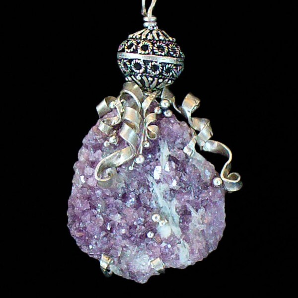 Lepidolite, Sterling and Fine Silver Pendant Necklace