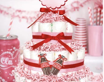 Diaper Cake, Dirty Soda Diaper Cake, Soda Pop Diaper Cake, Cherry Pop Baby Shower Decor, Soda Themed Baby Shower, Soda Themed Diaper Cake