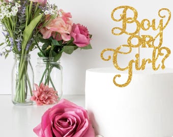 Glitter Gender Reveal Cake Topper: Boy or Girl Baby Shower