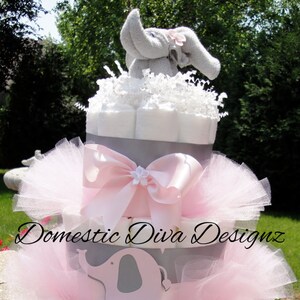 Diaper Cake, Elephant Diaper Cake, Elephant Baby Shower, Safari Diaper Cake, Baby Girl Diaper Cake, Baby Shower, Diaper Cake Centerpiece afbeelding 1