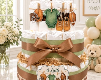 Football Baby Shower Diaper Cake, Baby Boy Shower Centerpiece, Little Rookie is on the Way, Sports Baby Shower Decor, Baby Boy Gift
