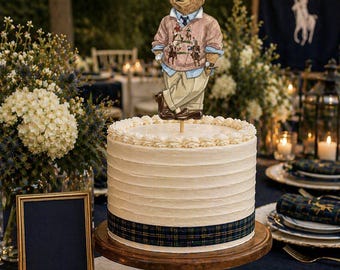 Preppy Teddy Bear Cake Topper, Ralph Lauren Inspired, Boy Birthday Party, Classic Americana Cake Decor, Preppy Baby Shower, Preppy Birthday
