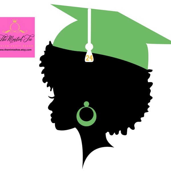 DIY Graduation Centerpiece, Graduation Afro Girl Silhouette Tassel Cut Out, Cake Topper, Graduation Decoration, Graduation, Class of 2024