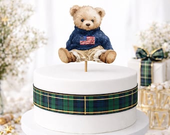 Preppy Bear Cake Topper, Baby Shower Cake Decoration, Polo, Ralph Lauren Inspired Teddy Bear Cake Topper, Preppy Baby Shower Cake Topper