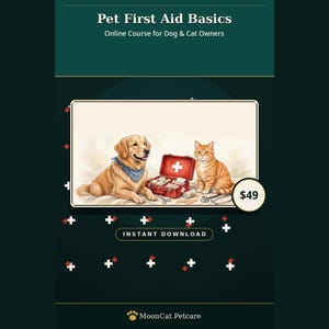 Pet First Aid Course for Dog and Cat Owners | Printable Pet Emergency Guide, CPR, Choking, Wounds | 7 PDF Modules + Cheat Sheet