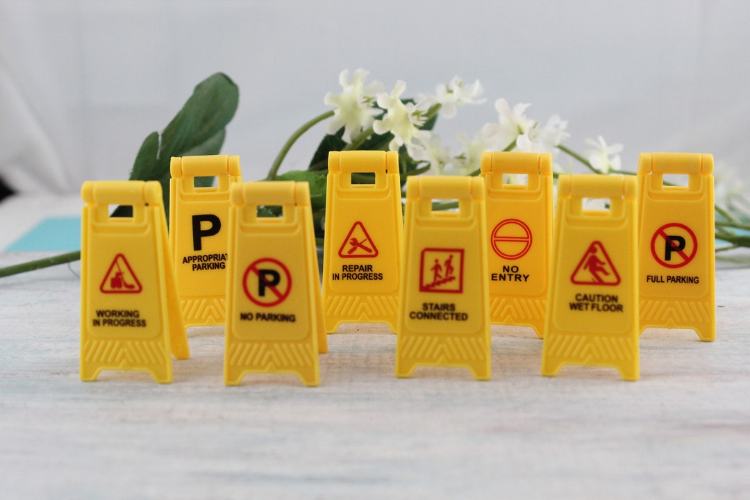 Warning Sign Decor Set of 8 Assorted Mini Warning Post Warning Signs 3D Handmade DIY Craft ...
