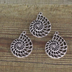 Spiral Shell Charms Sea Shell Spiral Pendants Antique Silver Tone 30 x 32 mm