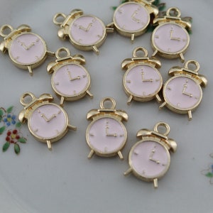 Set of 10 Tiny Vintage Alam Clock Gold Tone Enamel Charms Pendants Handmade DIY Jewelry Earring Necklace Bracelet Decorations