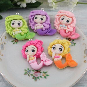 Set of 5 Assorted Mini Cartoon Mermaid Resin Charms Flat Back Cabochon Packs Handmade DIY Jewelry Earring Necklace Bracelet Decorations