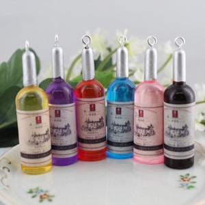 Set of 6 Assorted Mini Bottle Wine Resin Charms 3D Resin Pendants Handmade DIY Jewelry Earring Necklace Bracelet Decorations