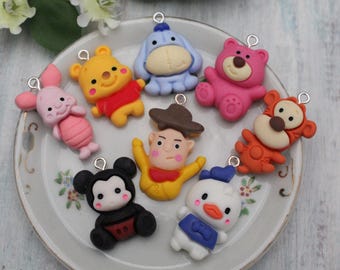 Set of 8 Assorted Mini Cartoon Resin Charms Flat Back Cabochon Packs Handmade DIY Jewelry Earring Necklace Bracelet Decorations