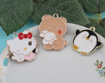 Set of 10 Cartoon Gold Tone Enamel Charms Pendants Handmade DIY Jewelry Earring Necklace Bracelet Decorations