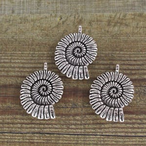 Spiral Shell Charms Sea Shell Spiral Pendants Antique Silver Tone 27 x 32 mm