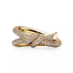 18K Yellow Gold Diamond Knot Ring | Stacking Wedding Band | Unisex Fine Jewelry, Everyday Jewelry