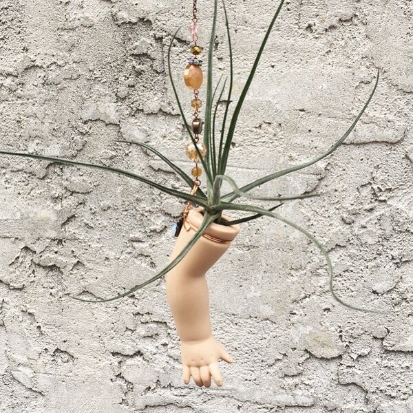 Cutie Creeper Antique Bisque Porcelain Newborn Baby Doll Arm Succulent Airplant  Planter Horror Decor Copper