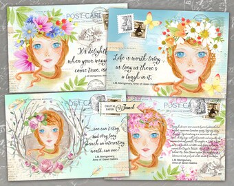 Art Mail illustration stories digital collage sheet Paris Printable Download set of 4 cards