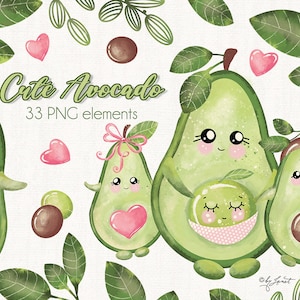 Süße Avocado, Avocado-Familie, Clipart-Früchte, Sublimation, PNG, Cricut-Datei, digitale Illustration, Papierhandwerk, Einladung, Avocado, Geburtstag