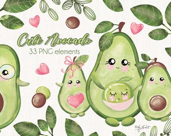 Avocado carino - clipart dell'acquerello - illustrazione dell'avocado - elementi dell'acquerello - file PNG