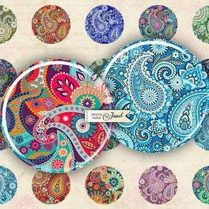 Floral Paisley circles image digital collage sheet 1 x 1 inch Printable Download image 1