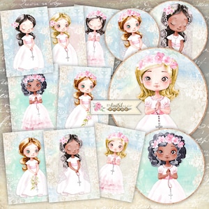 Erstkommunion, Mädchen, druckbare Scrapbooking Kits, Scrapbooking Papier, Ephemera, DIY Bastelprojekt, Bastelbedarf, Kartenherstellung