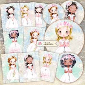 First Communion, Girls, Printable scrapbooking Kits, Scrapbooking Paper, Ephemera, DIY Craft Project, Craft Supplies, Card Making