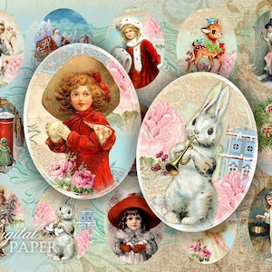 Holiday Christmas  - oval image - 30 x 40 mm - digital collage sheet  - Printable Download
