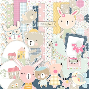 Baby Animals - cute kawai animals - Printable Scrapbooking Kits - Stickers - Scrapbooking Paper - Art File - Craft Supplies