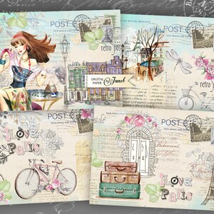 Art Mail, Paris Travel, Carte postale imprimable, Junk Journal, Embellissements scrapbooking, Cartes journal, Carte de vœux, Invitation personnalisée