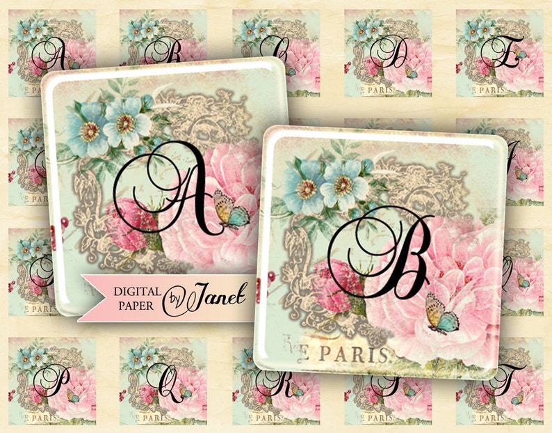 Sweet Alphabet squares image digital collage sheet 1 x 1 inch Printable Download image 1