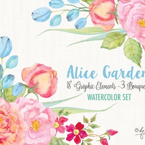 Alice Garden - Elementi floreali dell'acquerello - fichier PNG - illustrazione