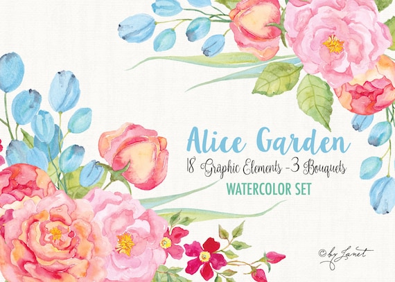 Alice Garden Clipart, Watercolor Floral PNG, Wonderland Flower Art, Sublimation Design, Cricut Cut Files, Whimsical Garden, Digital Craft