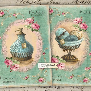 Paris Essenz, druckbare Postkarte, Junk Journal, Scrapbooking Verzierungen, Badezimmerdekoration, Grußkarte, Ephemera, Vintage Tag