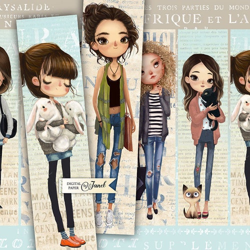 Fashion Girl Set of 6 Bookmarks Digital Collage Etsy