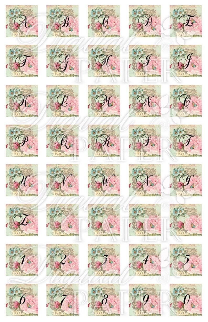 Sweet Alphabet squares image digital collage sheet 1 x 1 inch Printable Download image 2