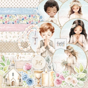 First Holy Communion, Printable scrapbooking Kits, Scrapbooking Paper, Ephemera, DIY Craft Project, Craft Supplies, Card Making, Invitation