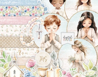 First Holy Communion, Printable scrapbooking Kits, Scrapbooking Paper, Ephemera, DIY Craft Project, Craft Supplies, Card Making, Invitation