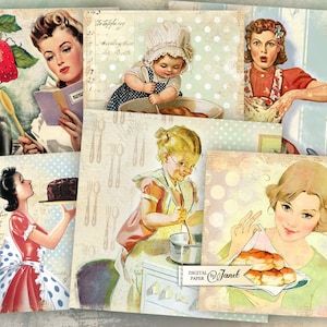 Cooking Cards 1 set of 6 digital collage sheet Printable Download image 1
